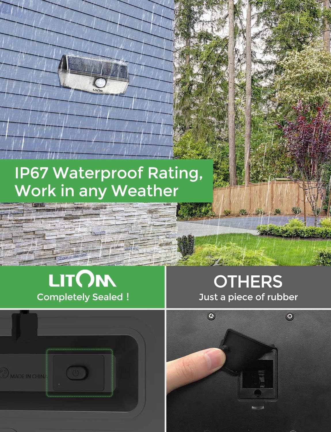 LITOM 120 LED Solar Lights Outdoor, upgraded Solar Panel with 3 Optional Modes and 270°Wide Angle, IP67 Waterproof, Portable Solar Powered Security Light 4 Pack - - 