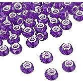 uxcell 100 Pcs European Large Hole Beads 14mm Bulk Large Hole Spacer Beads Acrylic Craft Spacer Charm for Pens DIY Necklace Bracelet Jewelry Making, Deep Deep Purple