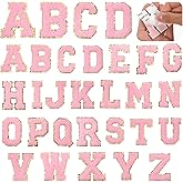 26PCS Letter Patches Self Adhesive Chenille Letter Patches A-Z Alphabet Embroidered Applique Preppy Patche with Glitter for Clothing DIY Backpacks Hat Repair( 2.2×1.6 Inches)(Pink Gold)