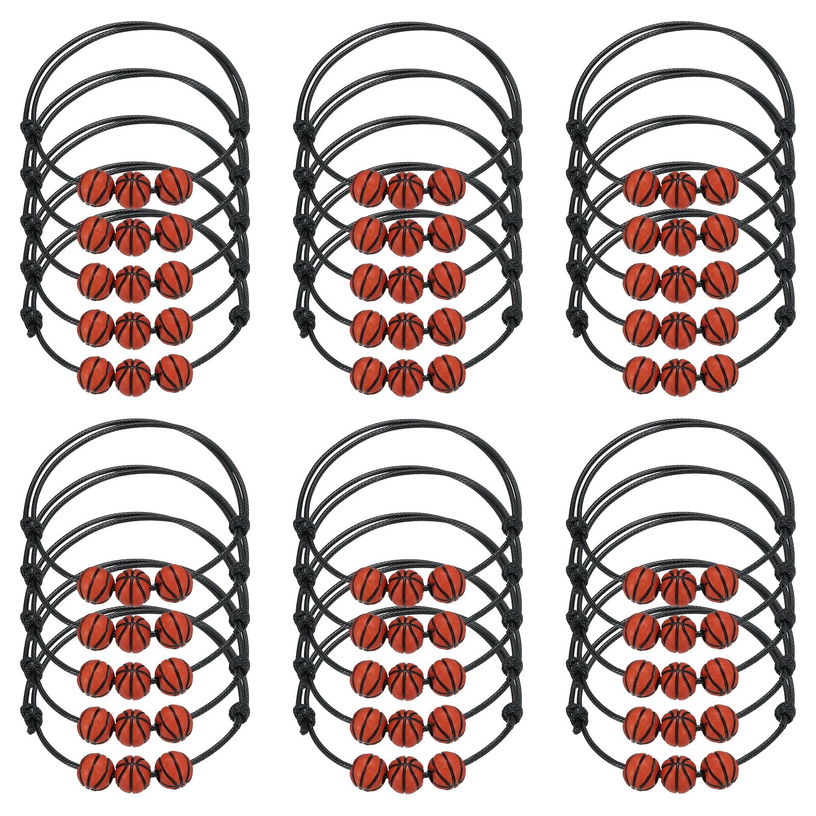 PATIKIL Basketball Bracelets, 30 Pcs Basketball Gifts Adjustable Wristbands with Basketball Beads for Teenagers, Adults, Black Brown