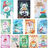 Foxany 12 Pack One-Sided Seasonal Garden Flags, 12 x 18 Inch Yard Flags, Small Flags for Outside, Fall Winter Halloween Christmas Outdoor Flags, Holiday Flags for All Seasons