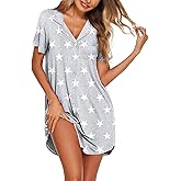 Ekouaer Womens Nightgown Button Down Sleepshirts Night Gown Sleep Shirts Night Shirts