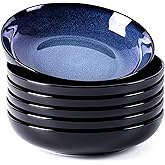 LERATIO Large Pasta Bowls,38oz Ceramic Pasta Bowls,9.0" Reactive Glaze Pasta Bowl Set of 6,Microwave & Dishwasher,Oven Safe,Wide Serving Bowls for Salad,Pasta,Fruit,Scratch Resistant-Blue