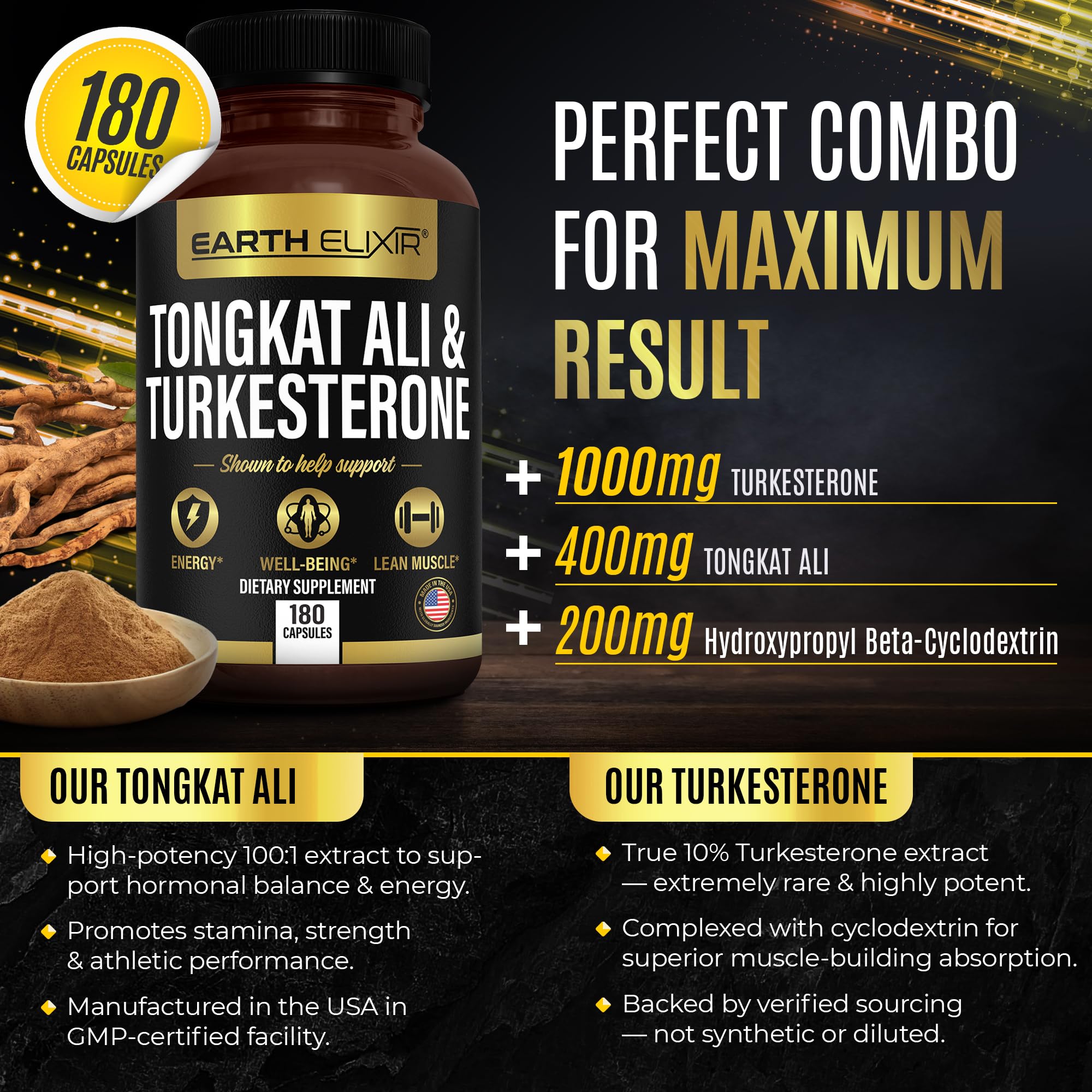 Turkesterone Tongkat Ali for Men and Women – 2-in-1 Natural Testosterone Support for Energy & Fitness - High Potency Turkesterone Supplement for Men with Tongkat Ali –– Pure Non-GMO Formula