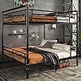 Mirightone Industrial Queen Over Queen Bunk Bed,Heavy-Duty 2 in 1 Convertible Bunk Bed with Ladder and Slats Support,Metal Queen Bunk Beds for Adults Teens,15.9" High Guard Rail,Space-Saving,Black