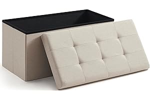 Ornavo Home 30 inch Folding Storage Ottoman with Large Storage, Foot Rest, Bedroom Bench - Beige