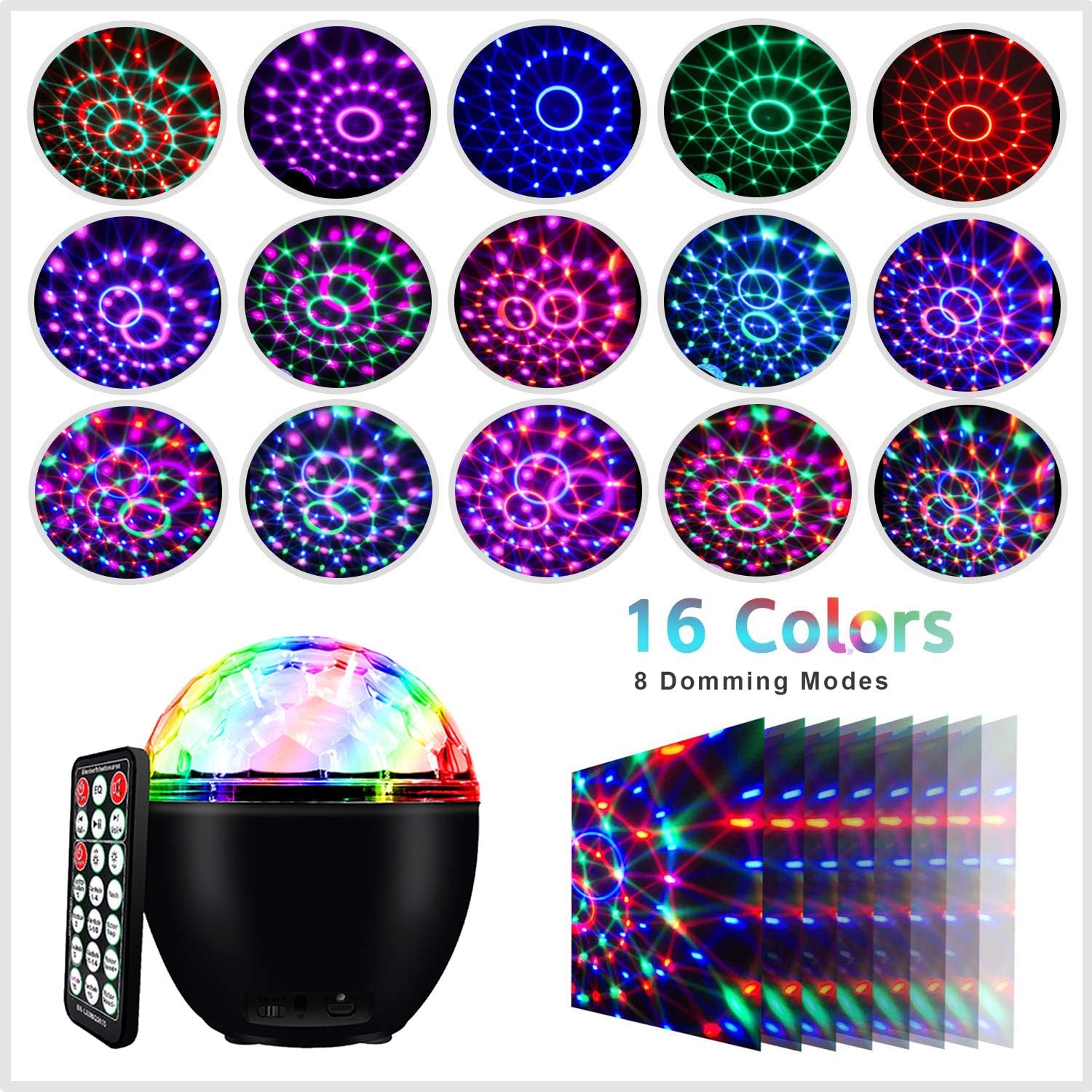 Disco Ball Lights 16 Colour 3 Music Modes,360° Sound Activated LED Party Lights with Remote Control & Timer - Image 3