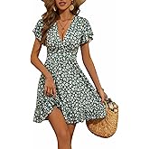 TORARY Womens Summer Dresses 2026 Floral Cap Sleeve Wrap V Neck Ruffle A-Line Sun Dress