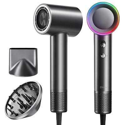 High-Speed Hair Dryer, 160,000 RPM Brushless Motor for Ultra-Fast Drying,500M Ionic Negative for Frizz Reduce, Low Noise Thermo-Control Blow Dryer with Diffuser for Curly Hair Women and Men,Grey