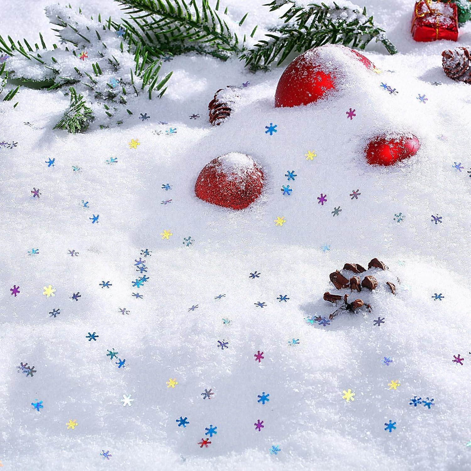 Artificial Snow - Geosar 14 oz Christmas Artificial Snow and 1.4 oz Snowflakes Confetti Christmas Instant Snow Fake Snow Glitter Iridescent Snowflake Decorations for Christmas Wedding Holiday Party (White)