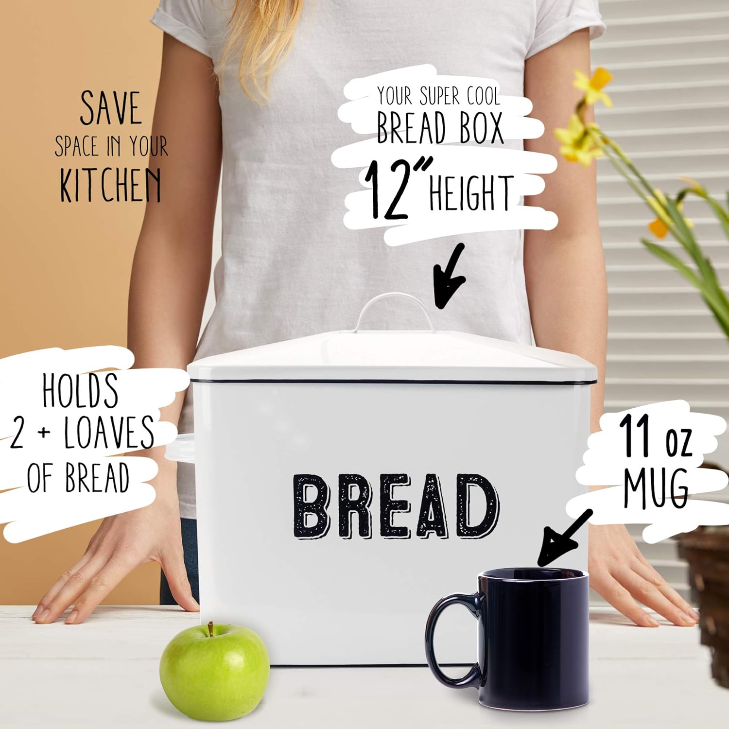 Aesthetic Farmhouse Bread Box For Kitchen Countertop - Extra Large Breadbox Holds 2+ Loaves Of Bread - Perfect Metal Storage Tin To Keep Your Bread, Bagels, Rolls And Buns Fresh For A Long Time: Kitchen & Dining