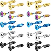 10 Pairs Screws Earrings Punk Style Stainless Steel Piercing Screws Hoop Earrings Ear Studs