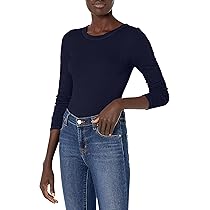 Enza Costa womens Stretch Silk Rib Fitted Long Sleeve U-neck