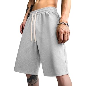 PLEPAN Men's Baggy Sweat Shorts Under Knee Length Basketball Shorts | Streetwear, Y2K Style, Raw Hem Casual Shorts with Draws