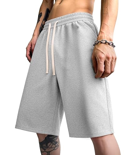 ZUY Men's Baggy Sweat Shorts Cotton Long Below Knee Fleece Capri