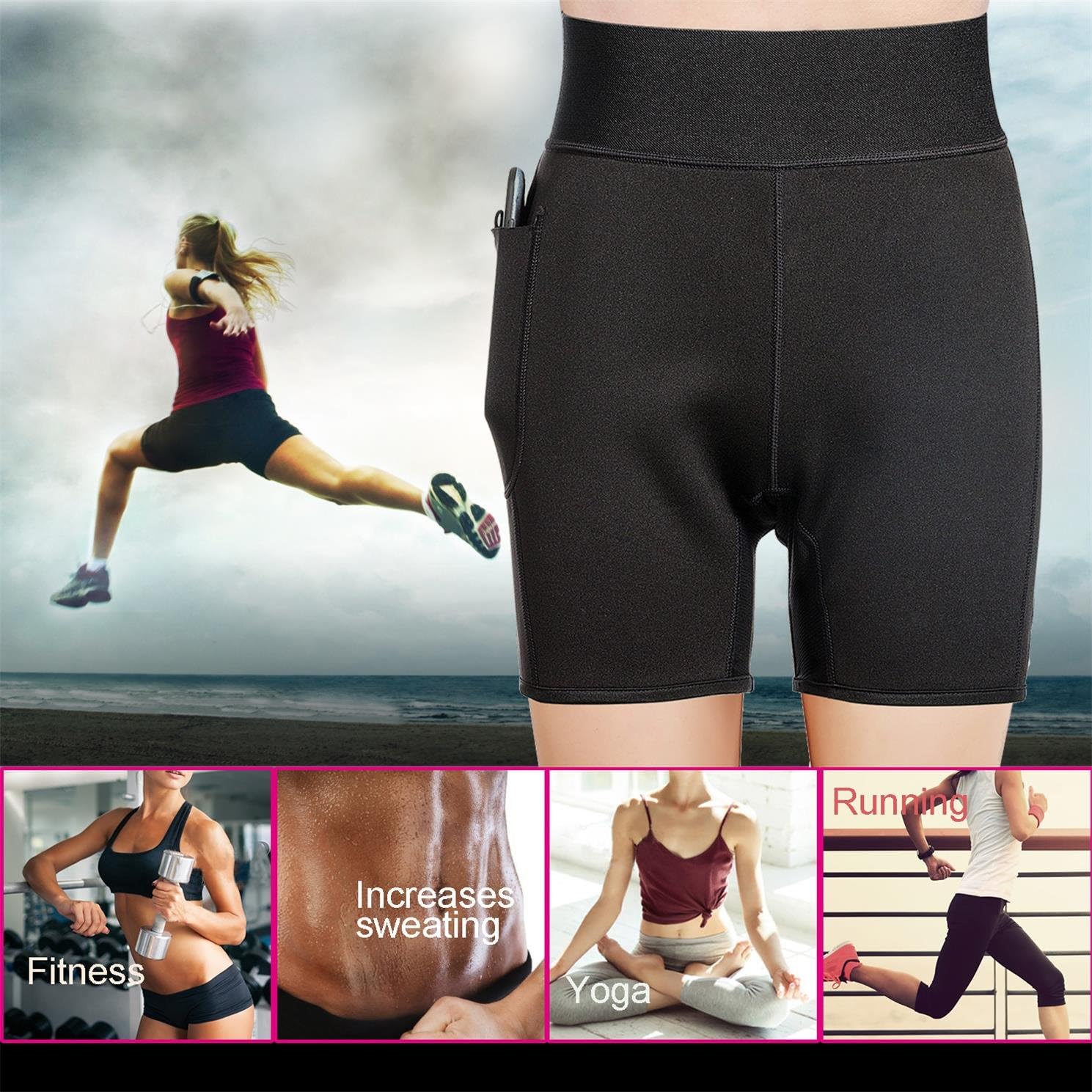Women Weight Loss Hot Neoprene Sauna Sweat Pants with Side Pocket Workout Thighs Slimming Capris Leggings Body Shaper: Clothing