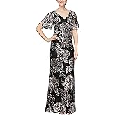 Alex Evenings Womens Long Mother of The Bride Sequin Dress with Cold Shoulder Flutter Sleeves (Petite and Regular Sizes)