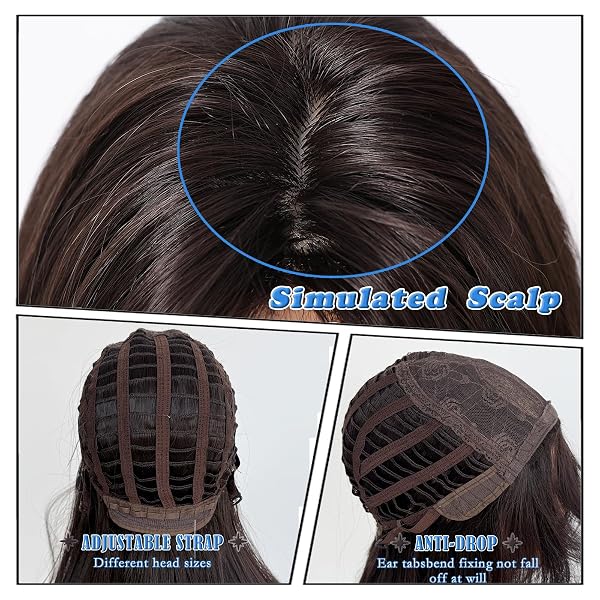 LONG STRAIGHT BROWN WIG WITH BANGS BROWN LAYERED WIG FOR WHITE WOMEN 22 INCHES BRUNETTE WIGS FOR BLACK WOMEN MEDIUM LENGTH WIGS SYNTHETIC NATURAL LOOKING HAIR REPLACEMENT WIGS FOR DAILY PARTY USE