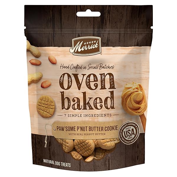 MERRICK OVEN BAKED DOG TREATS, NATURAL COOKIES FOR DOGS, PAW’SOME P’NUT BUTTER COOKIE WITH REAL PEANUT BUTTER – 11 OZ. BAG
