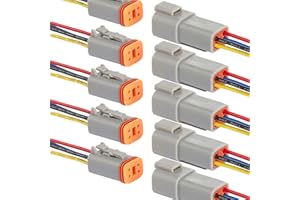WOODGUILIN Deutsch DT 4 Pin Connector,4 Way DT Automotive Waterproof Electrical Connector Male Female Plug Wiring Harness,with 16 AWG Cable Wire,for Car,Truck,Boats,LED Work Light.（5 Pairs,4P DT Gray）