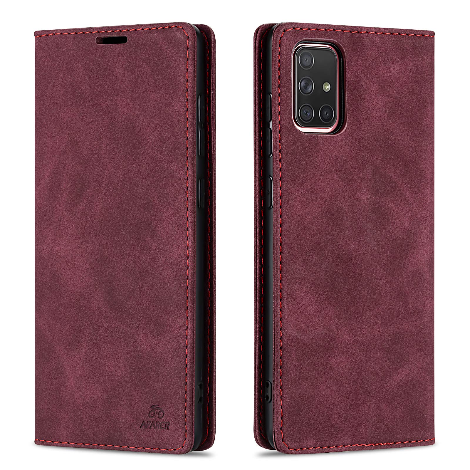AFARER Mobile Phone Case for Samsung Galaxy A51, Flip Case with Stand, Wallet Foldable Leather Wallet Case, Shockproof Protection with Card Holder, Galaxy A51 Case with Magnetic Closure, Red