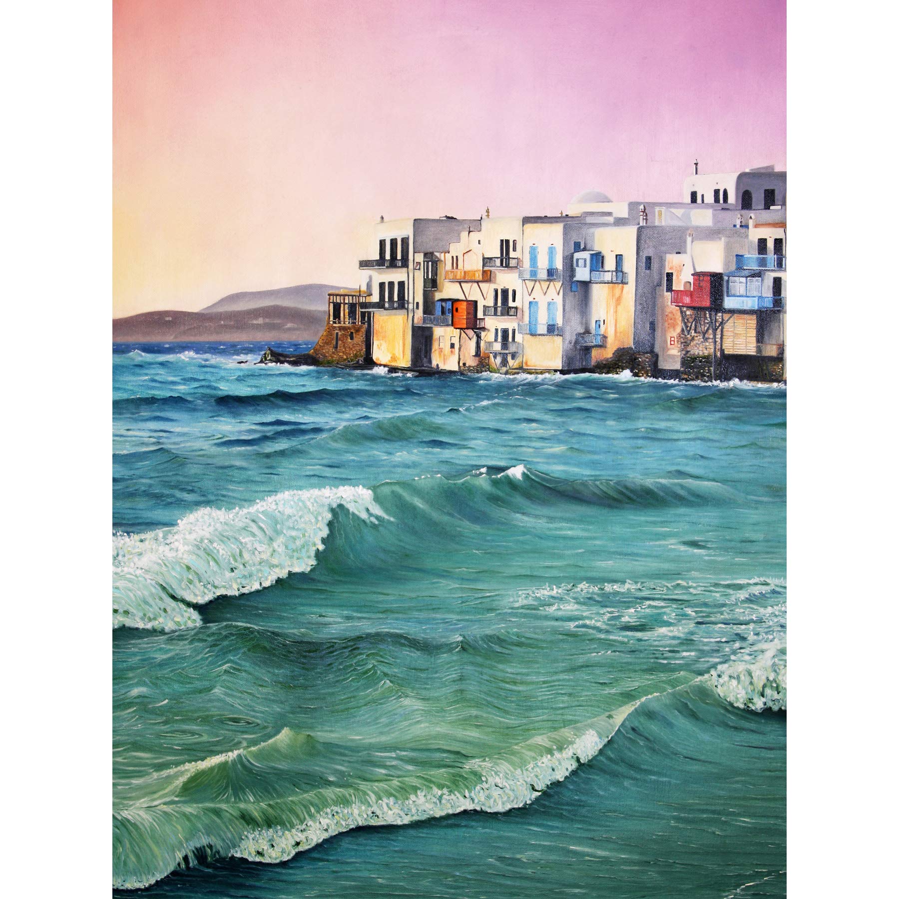Wee Blue Coo Greece By The Sea Painting Large Wall Art Print Canvas Premium Poster