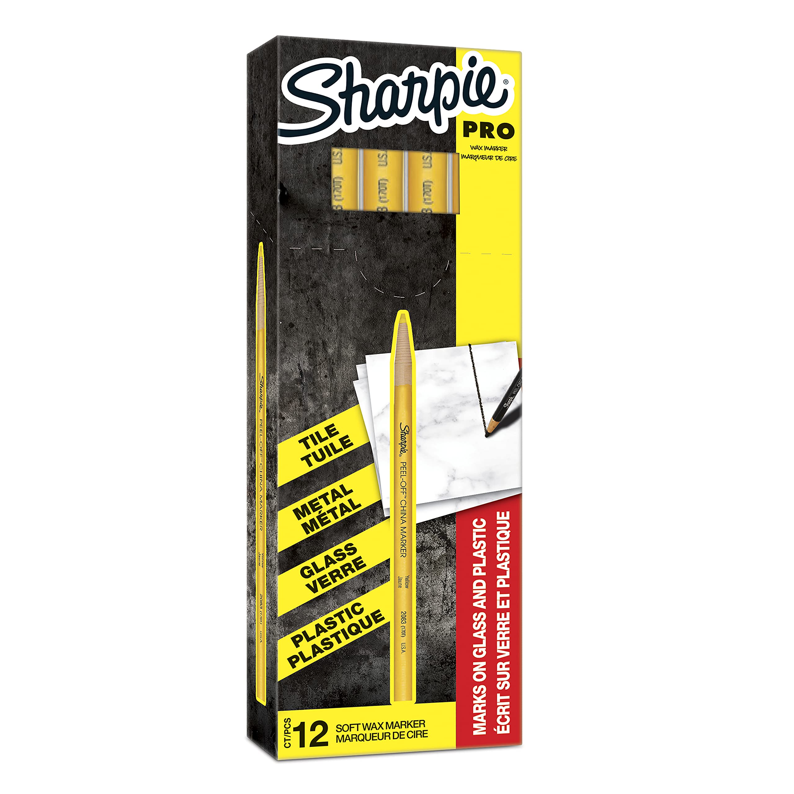 Sharpie Peel Off China Markers | Fine Point | Yellow | Wax Marks on Glass & Plastic | 12 Count