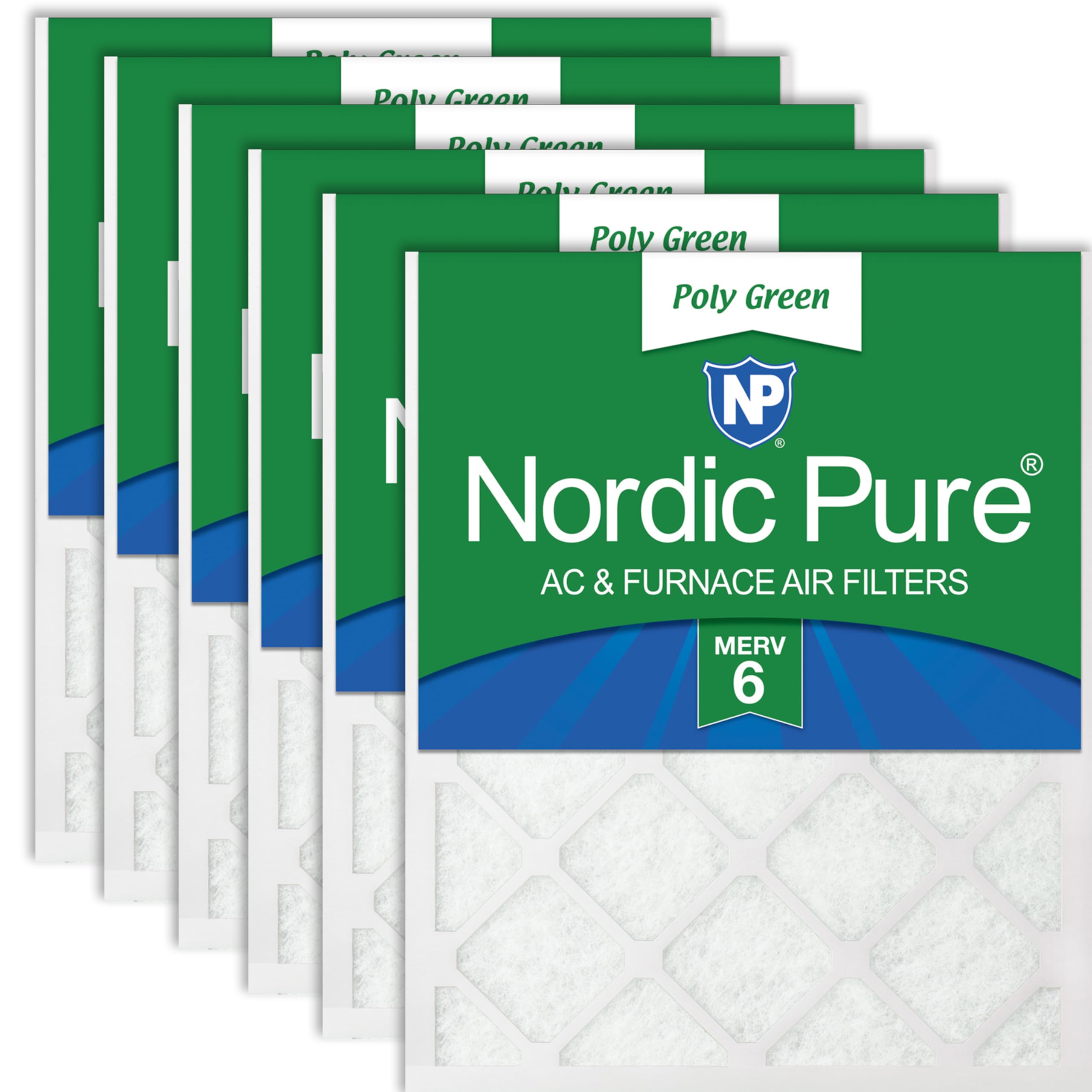 Nordic Pure 18x18x1 (Actual Size: 17 3/4 x 17 3/4 x 3/4) Poly Green MERV 6 AC Furnace Air Filters – Reduces Dust, Pollen, Pet Dander & Allergens – 6-Pack Image