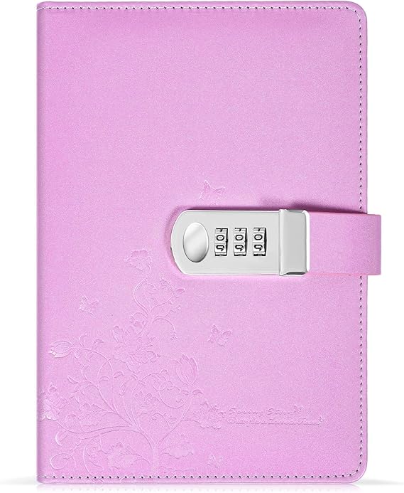 Diary with Lock, PU Leather Journal with Combination Lock