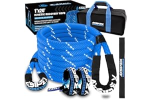 AXSIPEIX Kinetic Recovery Rope Kit (Reflective), 1in x 20ft 48,500Lbs, 35% High Elasticity, w/ 2 Soft Shackles, 16,166Lbs Work Load Limit for 4x4 Offroad Vehicle