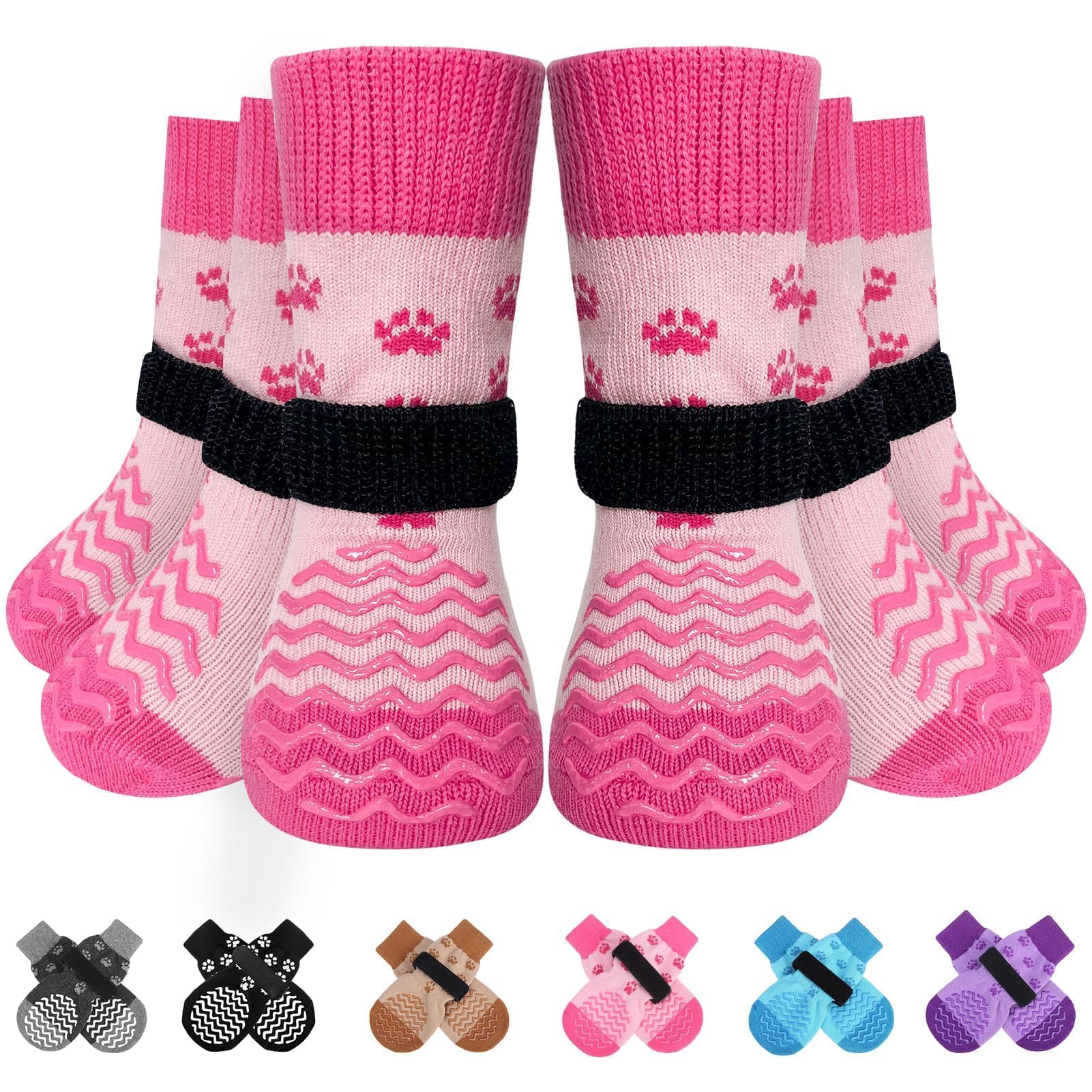EXPAWLORER Anti-slip Dog Socks - Double Sides Dog Socks with Grips Large Coverage, Stop Licking for Injured Paws, Soft Paw Protector Gripper Socks for Hardwood Floors Indoor, Pink Large