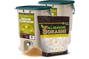 SCD PROBIOTICS All Seasons Indoor Composter Starter Kit - Two Family-Sized Composting Bins for Kitchen Countertop and Bokashi Bran Starter 5 lb (2 gallons), Easily Compost Food After Every Meal, Odor Free