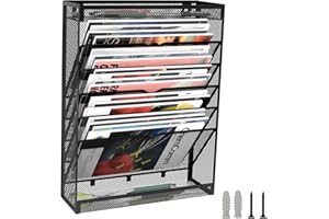 LQPAFZ 7 Tier Wall File Organizer with Top Tray, Mesh Hanging Wall File Holder Organizer Magazine Rack, Mail Wall Organizer with Bottom Tray, Wall Mount Folder for Office School Home