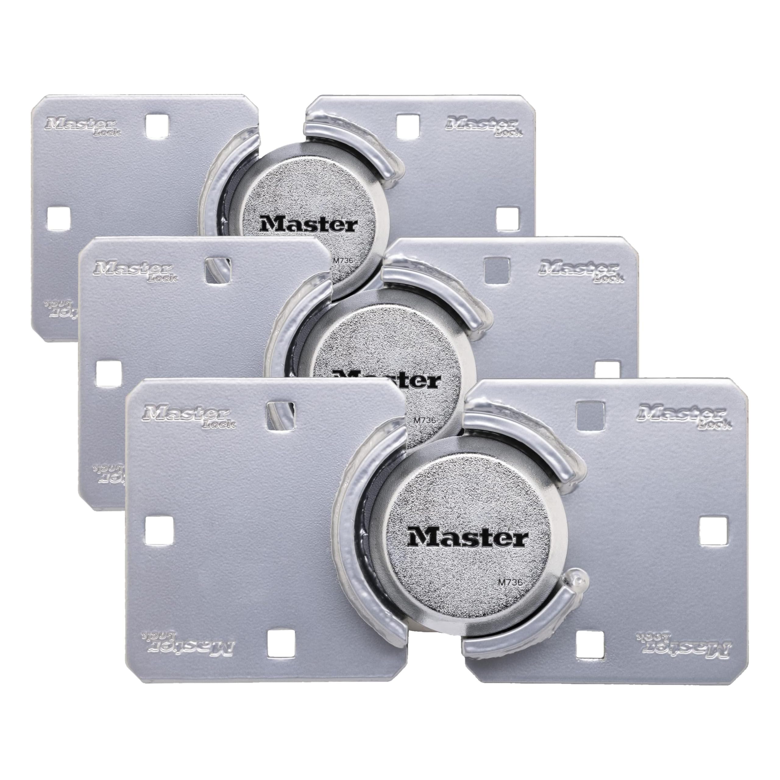 Master, Chrome Puck & Heavy Duty Hidden Shackle Lock and Hasp, Solid Steel Lock for Trucks, Trailers, or Vans, M736XKAD (Pack of 3) Image