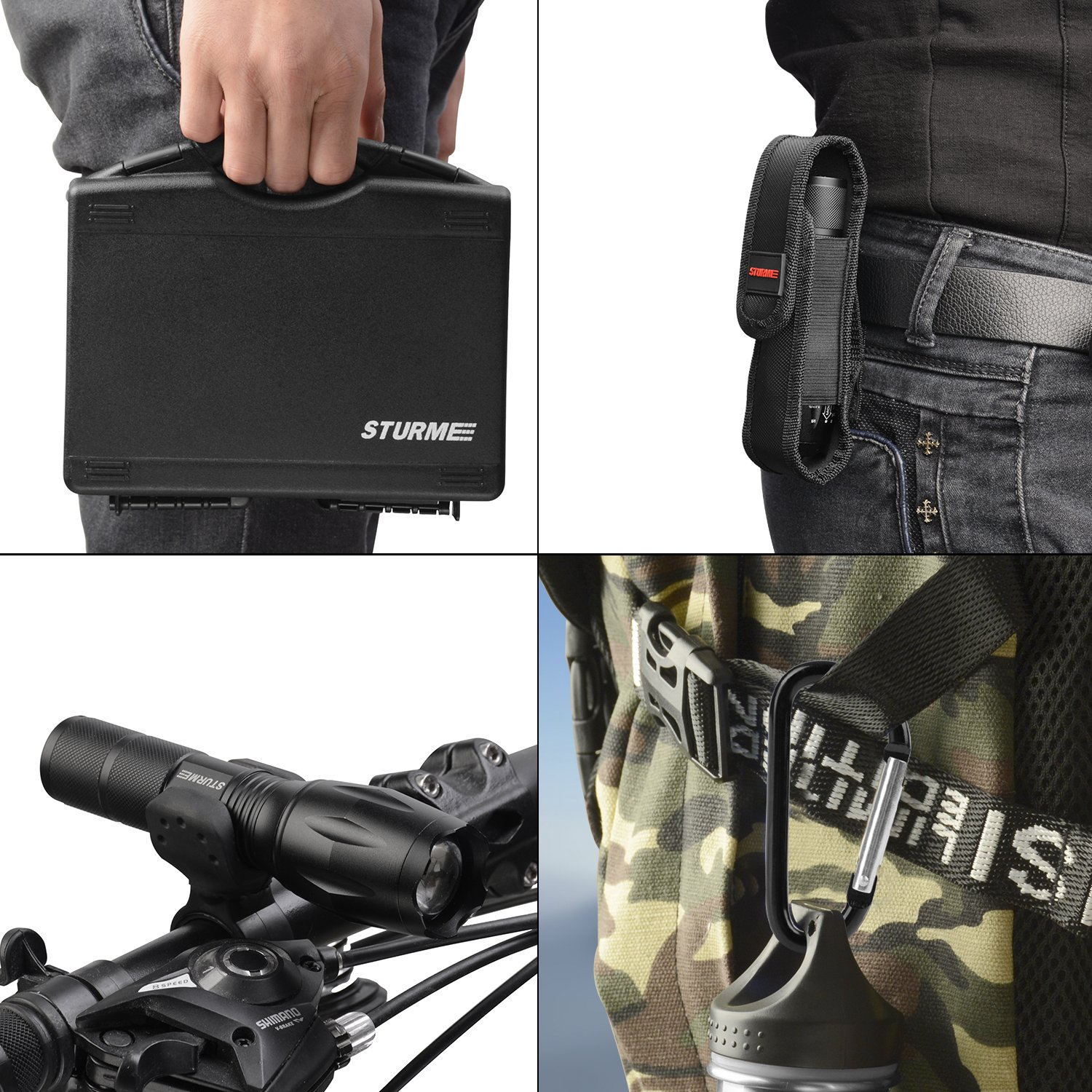 STURME Super Bright LED Torch High Lumens 1000 Feet Bright Distance Adjustable Focus LED Flashlight with 5 Modes IP65 Water-Resistant Perfect for Camping Outdoor Sports Home Use