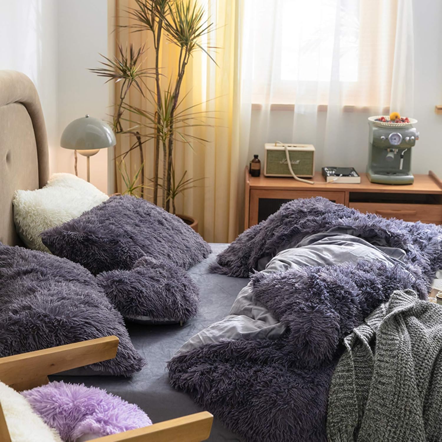 D&LE 1PC Shaggy Cubierta De Edredón,Fenomenal Super Suave Cristal