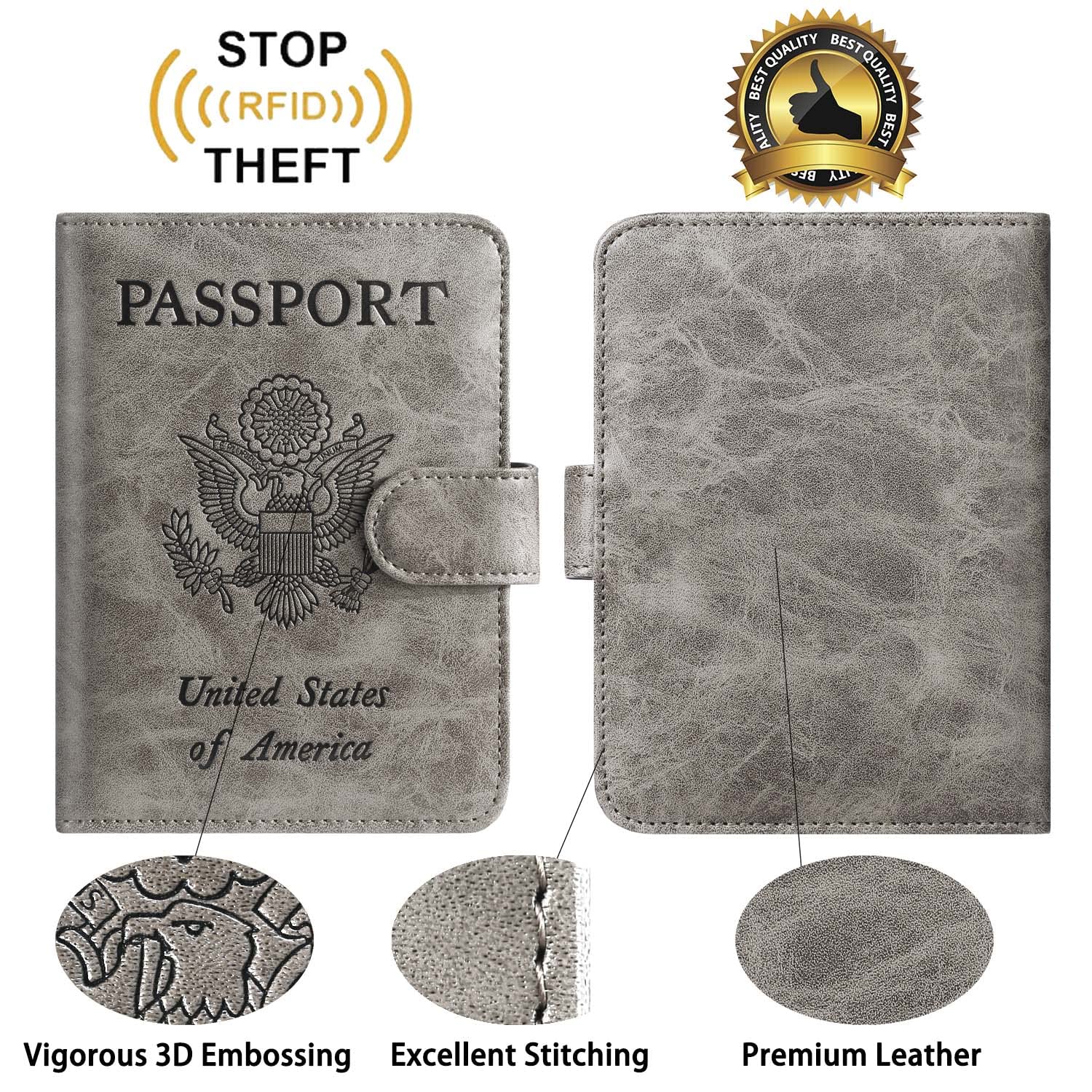 Passport Holder With Luggage Tag Cover Wallet RFID Blocking Leather Case Travel Essentials Accessories Travel Must Have(114#Grey)