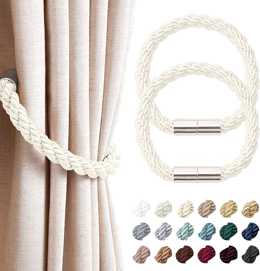 Pretty Jolly 2 Pack Magnetic Curtain Tiebacks Creamy White Modern Drape
