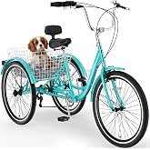 Adult Tricycle, 7 Speed Adult Trike, 20/24/26 inch 3 Wheel Bike with Basket | Low Step-Through Frame, Wide Seat with Backrest, 350 lbs Capacity, Tricycle for Adults, Seniors, Women and Men