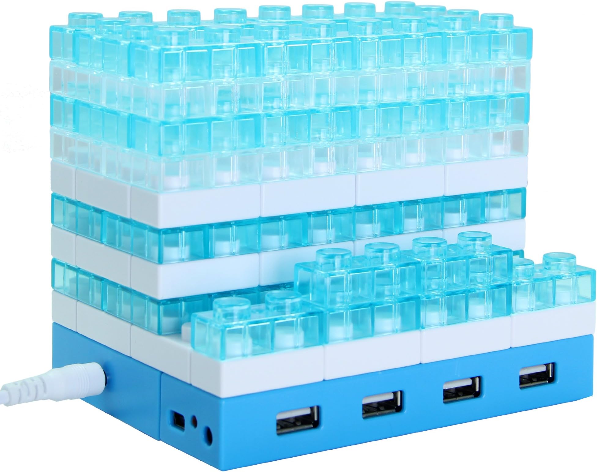 5-in-1 Large Brick Pen Holder / Phone Stand with 4 Port USB 2.0 Hub, Lighting Effect, Memo Board (Blue)