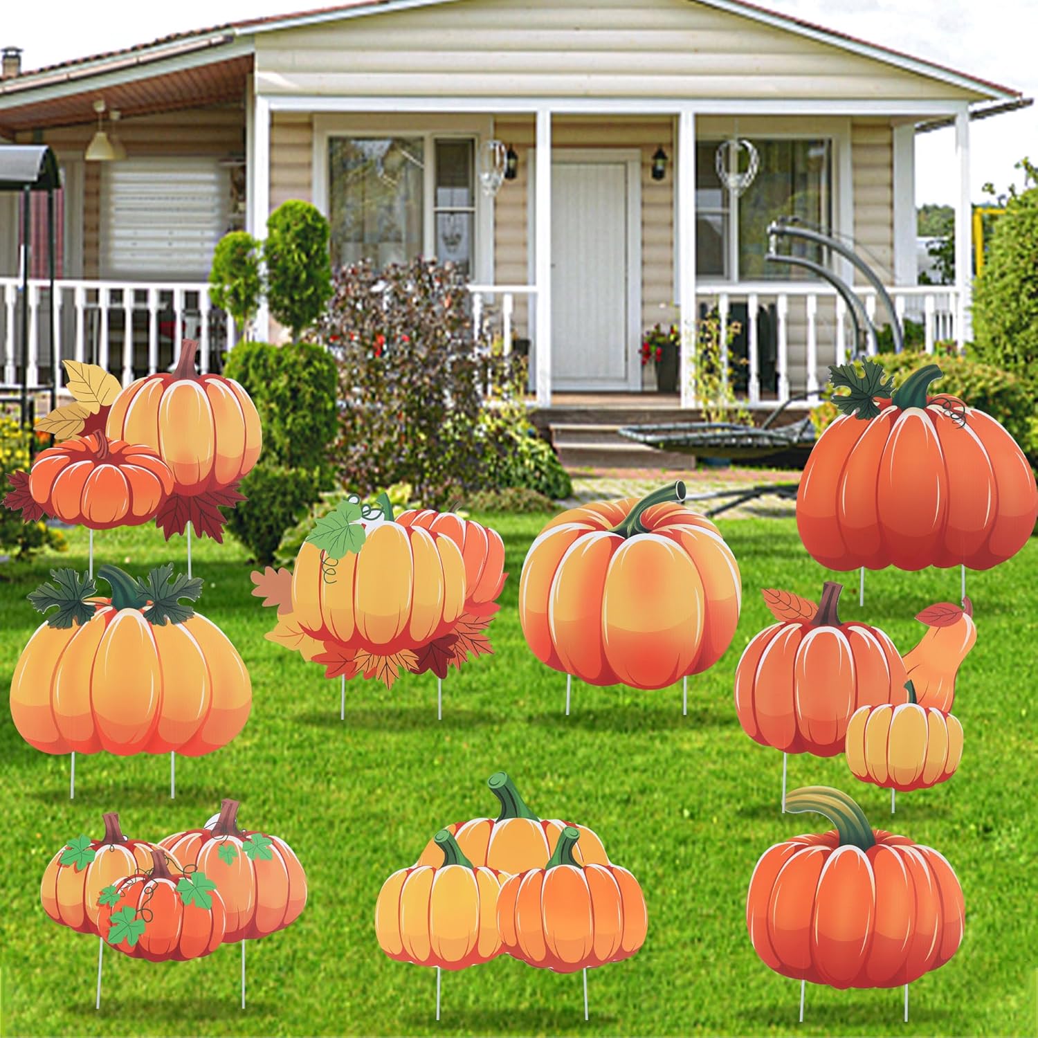 Yard Signs - Set of 9 Fall Yard Sign Pumpkin Yard Stakes Thanksgiving Outdoor Decoration Harvest Garden Signs Lawn Pumpkin Sign with Stakes for Home Holiday Decor Party Supplies Farmhouse