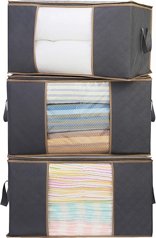 Blankets Foldable With Sturdy Zipper And Clear Window 3 Pack Clothing Storage Bags Bedding Beige Fabric Clothes Organizer Storage Bins Box For Comforters Home Clothing Closet Storage Urbytus Com