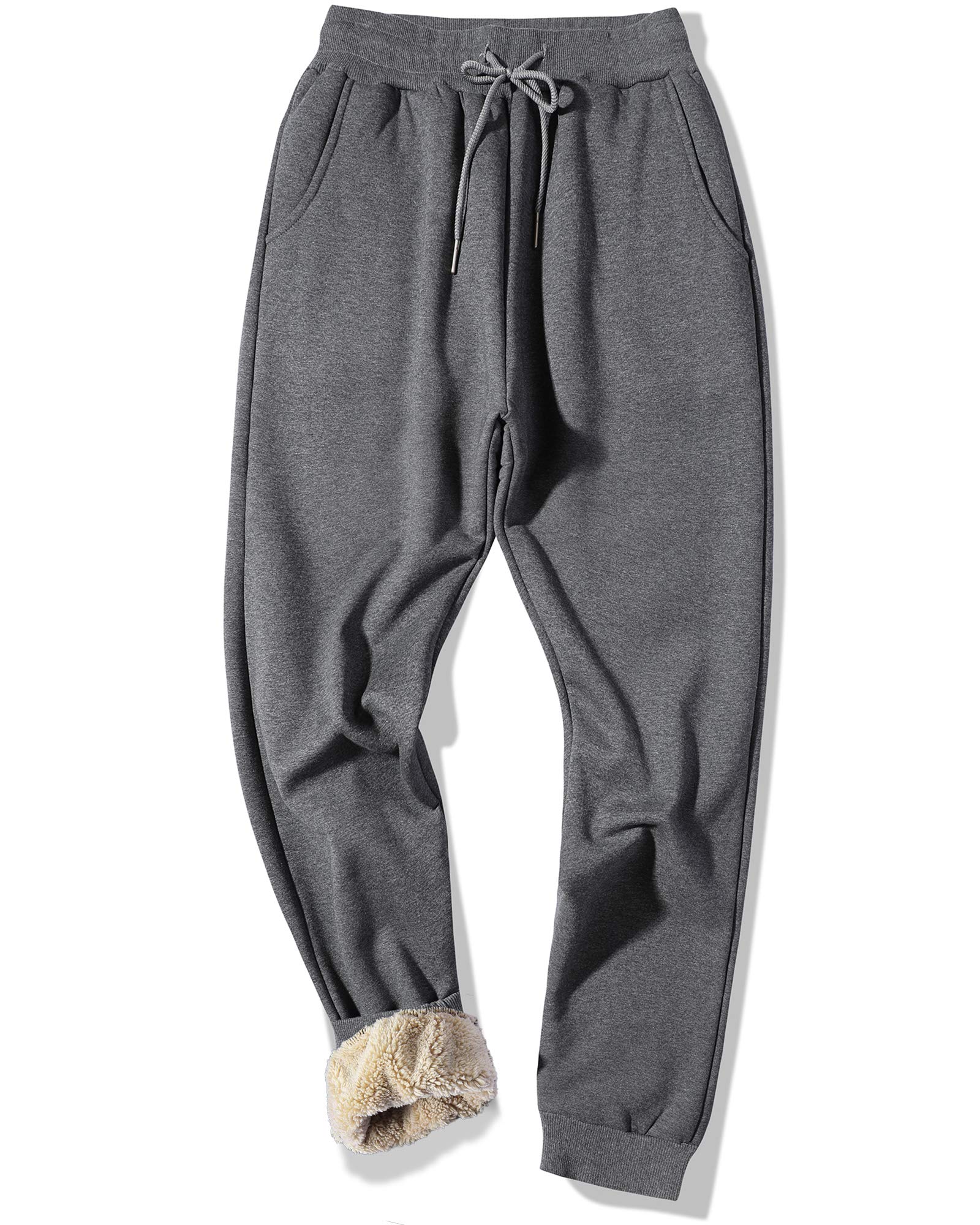 MACHLAB Men's Thermal Fleece Jogger Pants Sherpa Lined Sweatpants Winter Warm Thick Track Pants Dark Grey#1809 M Image