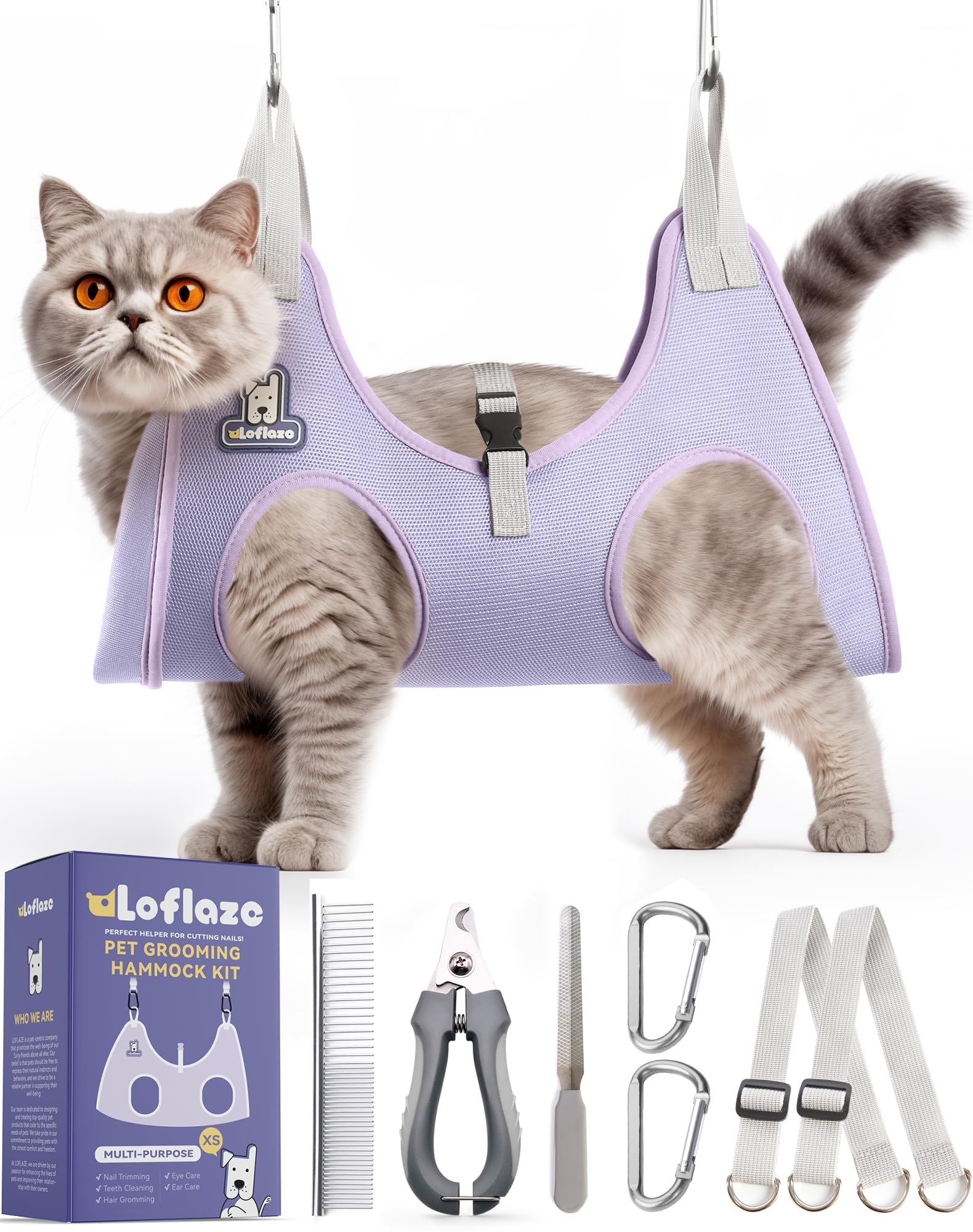 Photo 1 of Loflaze Dog Grooming Hammock Harness for Dogs & Cats with Pet Nail Clipper Trimmer - Cat Hanger Sling for Trimming Clipping Nails- Dog Hammock Restraint Bag for Small Medium Large pet ? Purple XS?