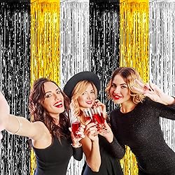 4 Pack Black Gold Silver Foil Fringe Curtain