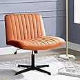PUKAMI Criss Cross Chair,Armless Cross Legged Office Desk Chair No Wheels,Fabric Padded Modern Swivel Height Adjustable Mid Back Wide Seat Computer Task Vanity Chair for Home Office(Brown)