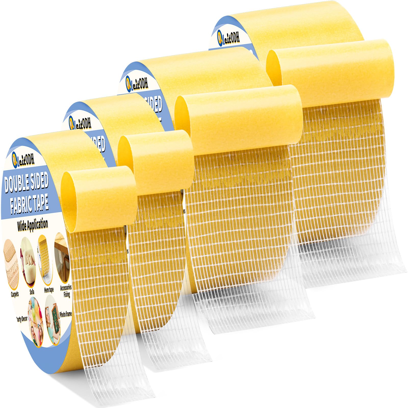 Photo 1 of 4 Rolls Double Sided Fabric Tape Heavy Duty Double Stick Carpet Tape,High Stickiness Double Sided Tape Multifunctional Double Sided Clear Tape for Floors Mats Carpets Clothing Paste Decor 1in/2inx33FT