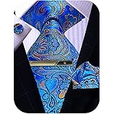 ROBERTO GABBANI Mens Tie Pocket Square Cufflinks Tie Bar Set, Silk Woven Necktie with Hanky Clip