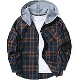 Boys Plaid Flannel Shirts Unisex Kids Long Sleeve Casual Button Down Shirt with Hood