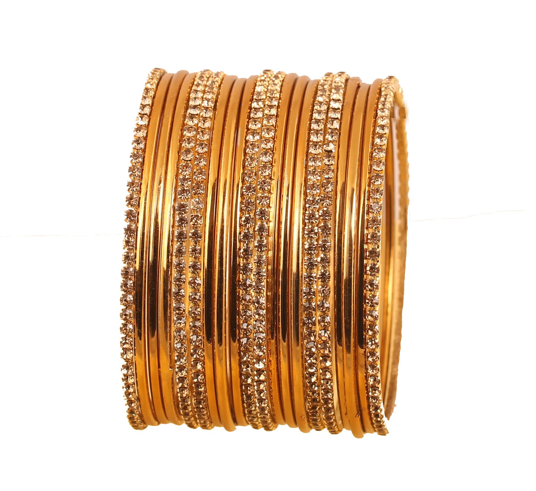 Touchstone "Golden Bangle Collection Indian Bollywood Traditional Rhinestone Plain Golden Designer Jewelry Bangle Bracelets Set of 20. in Antique Gold Tone for Women. (Gold 2, 2.50) — image 1